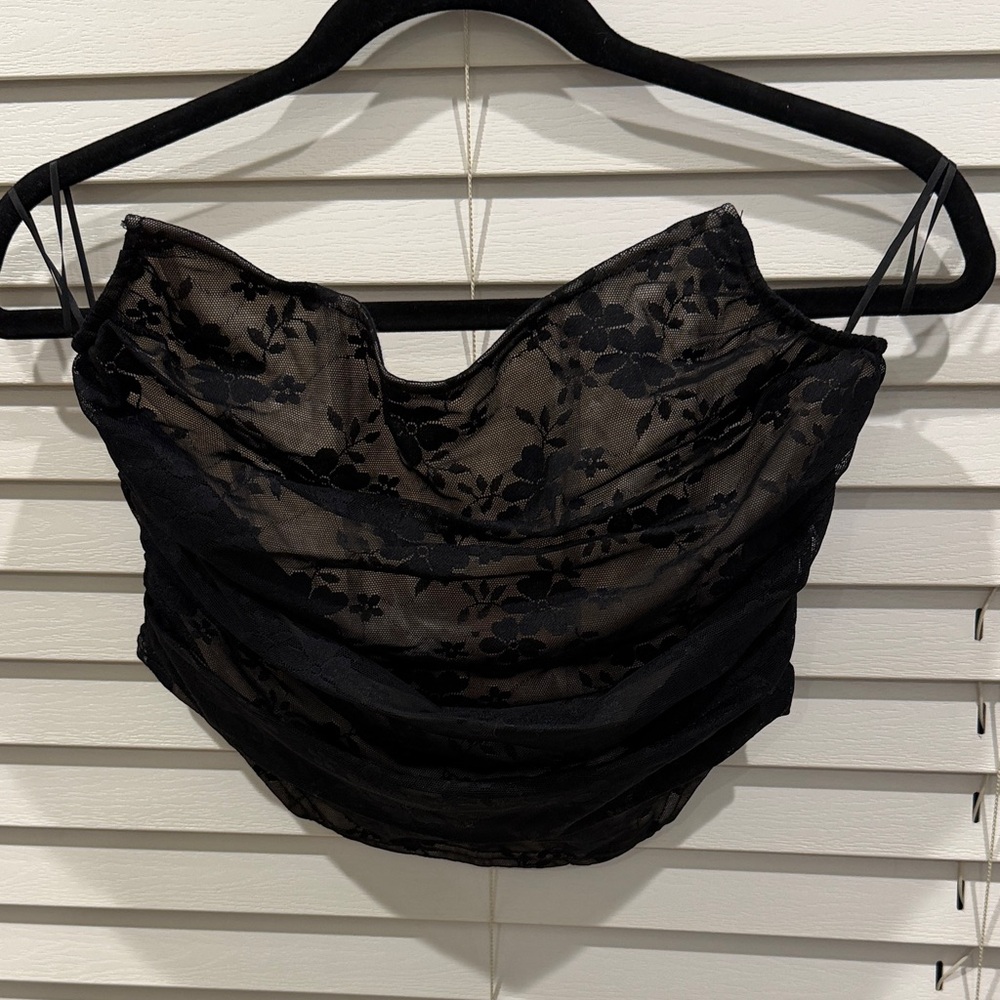 Black Floral Lace Corset Top
